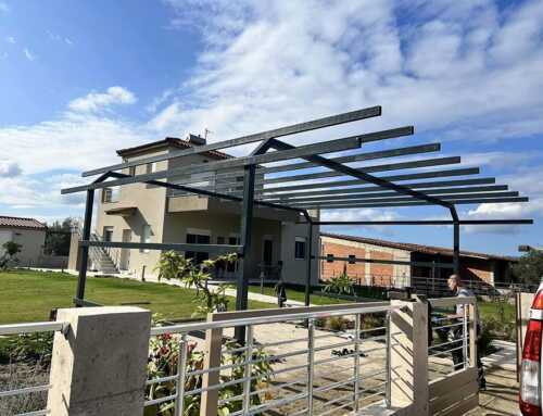 Construction of pergola from iron in charcoal color