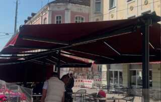 Κατασκευή Τέντας σε Χρώμα Μπορντό και Φωτισμό led